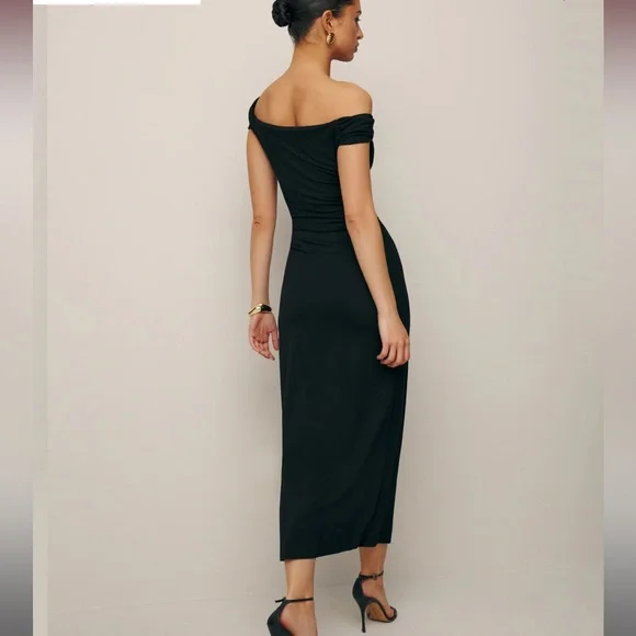 Reformation Black Off-Shoulder Midi Dress - Picture 5 of 12